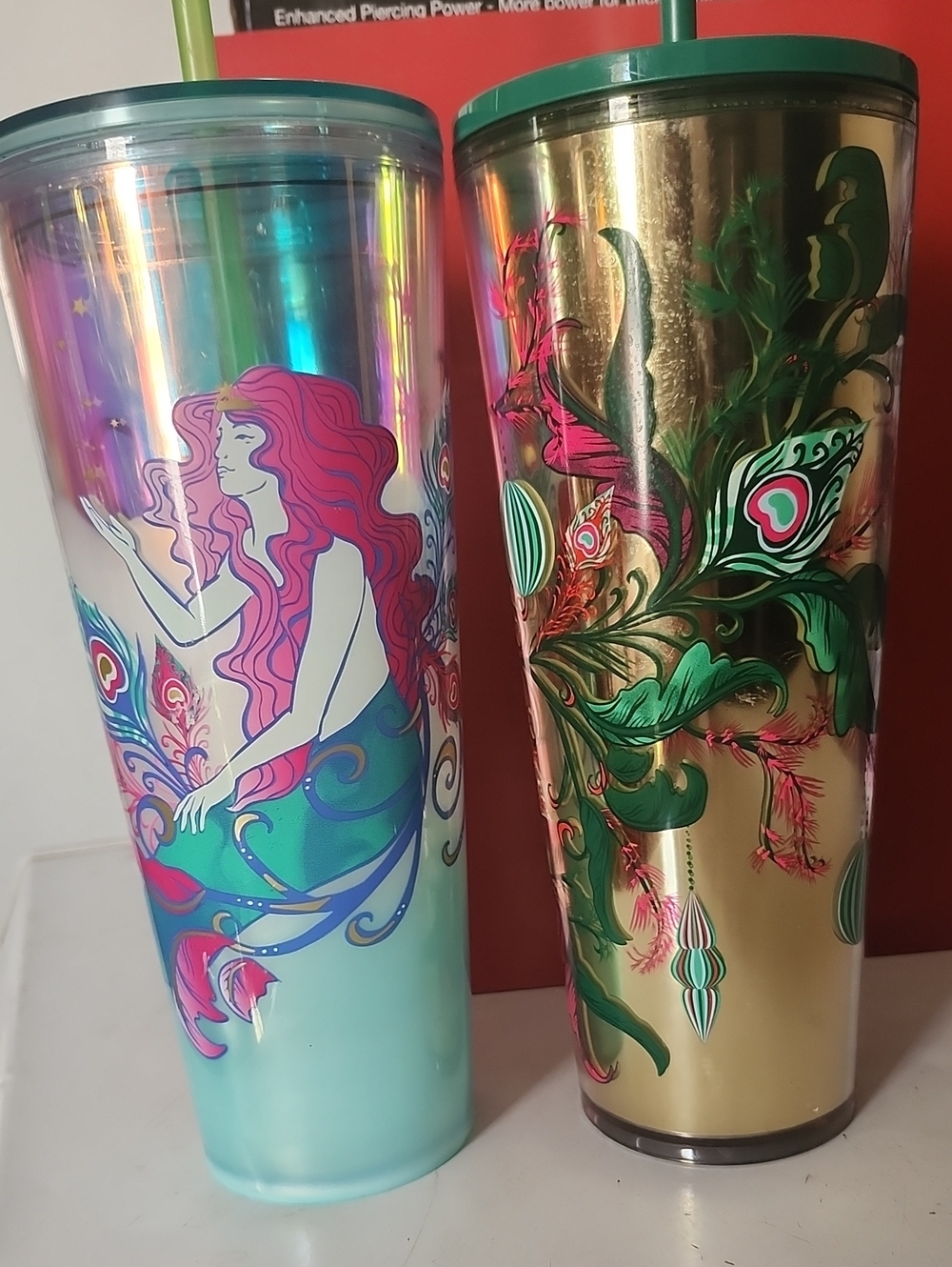 Starbucks Mermaid & Peacock Double-Wall Tumblers - Teal, Pink, Gold